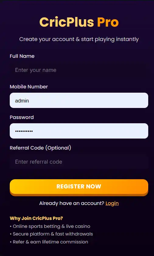 CRICPLUSPRO REGISTER